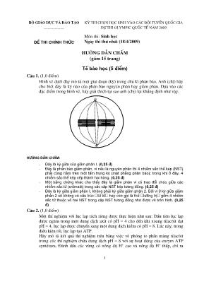 Đề thi chính thức chọn học sinh giỏi đội tuyển Quốc gia môn Sinh học - Lần 1 - Năm học 2009 (Có đáp án)